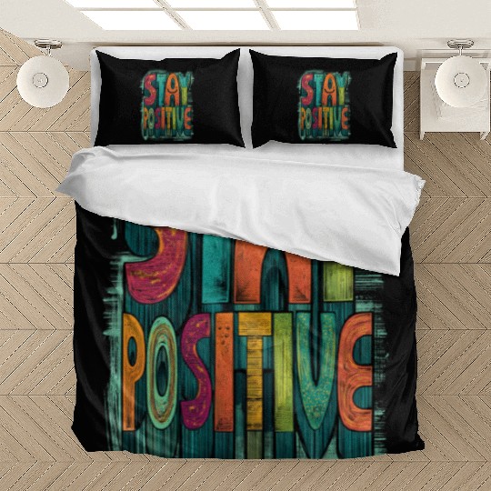 Stay Positive – Retro Color Block Text Bedding Sets