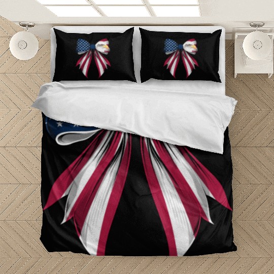 Coquette Bow Bald Eagle Bird US Flag Patriotic Bedding Sets
