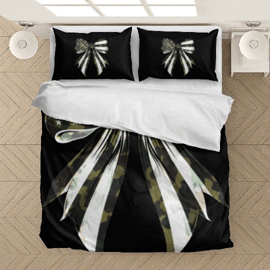 Coquette Bow Camouflage US Flag Pride Patriotic Bedding Sets