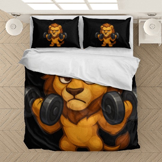 Grumpy lion fitness dumbbell biceps workout Bedding Sets