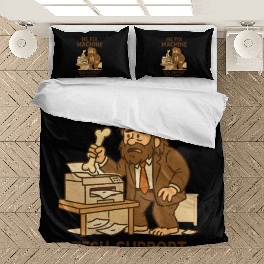 Office Tech Support Caveman Joke Daily Work Humor Bedding Sets