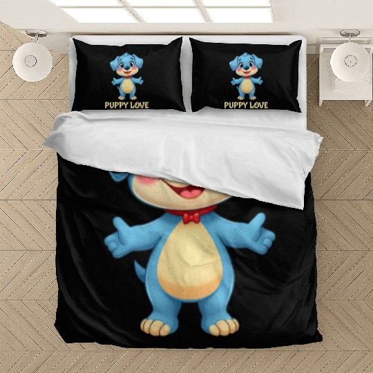 Blue Puppy Love Cartoon - Playful Pet Character Bedding Sets