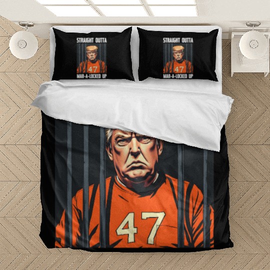 Anti-Trump Funny Straight Outta Mar-A-Locked Up Bedding Sets