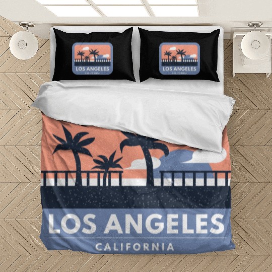 Los Angeles California Retro Skyline Design Bedding Sets