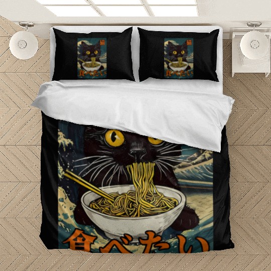Cat Ramen Japanese Graphic Art Kawaii Kitty Anime Bedding Sets