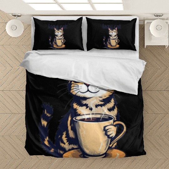 Lazy Cat Coffee Bedding Sets – Cute Relaxed Kitty Graph