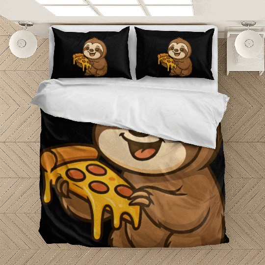 Cute sloth cartoon pizza pizza lovers fun Bedding Sets