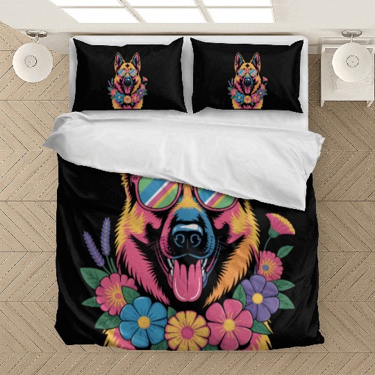 Cool German Shepherd in Neon Shades Bedding Sets