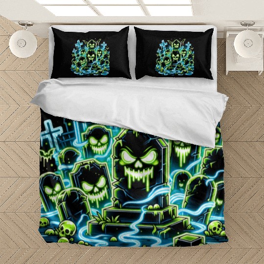 Neon Tomb Uprising – Glowing Graveyard Ghouls Bedding Sets