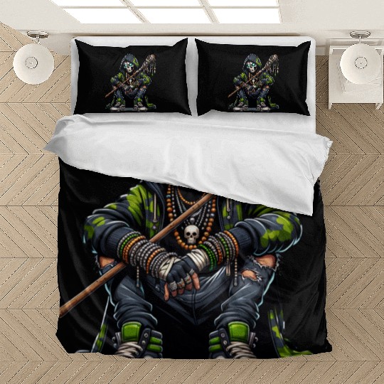 Urban Skull Shaman in Camo Bedding Sets with Tribal Staf