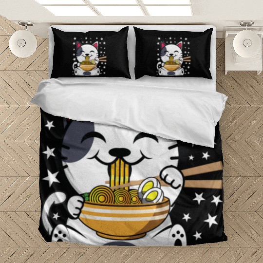 Cat Ramen Japanese Funny Japanese Kawaii Black Cat Bedding Sets