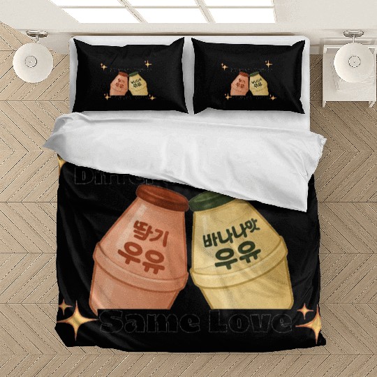 Cute Korean Strawberry and Banana Milk Design Bedding Sets