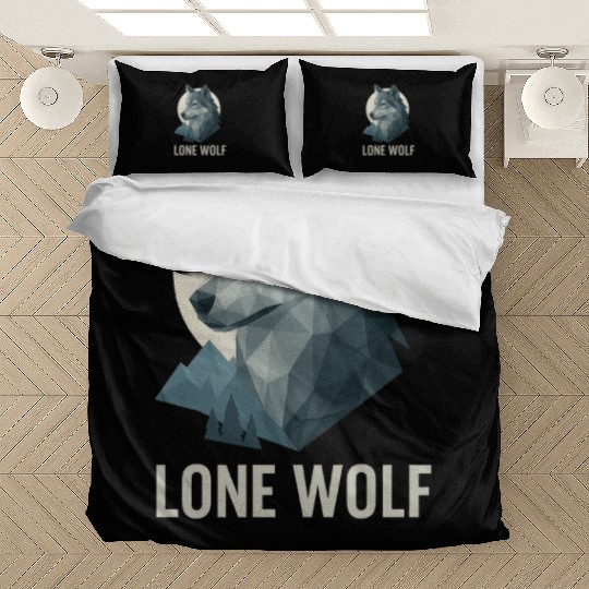 Lone Wolf – Geometric Wolf Head under Moon Wildern Bedding Sets