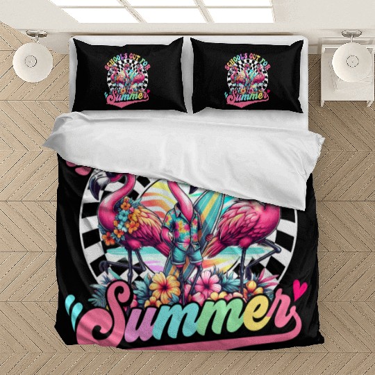 Schools Out For Summer Flamingo Teaches Students Bedding Sets