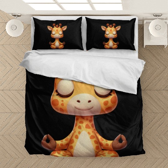 Cute giraffe yoga meditation relaxation cartoon Bedding Sets