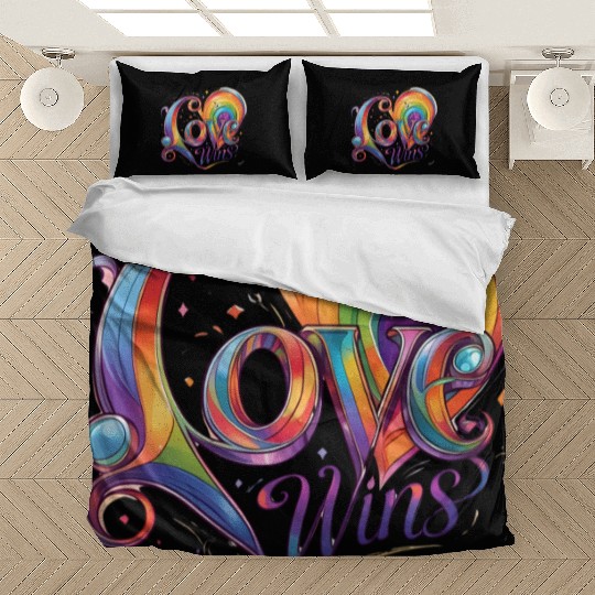 Love Wins Rainbow Script Bedding Sets – Pride Month Bedding Sets
