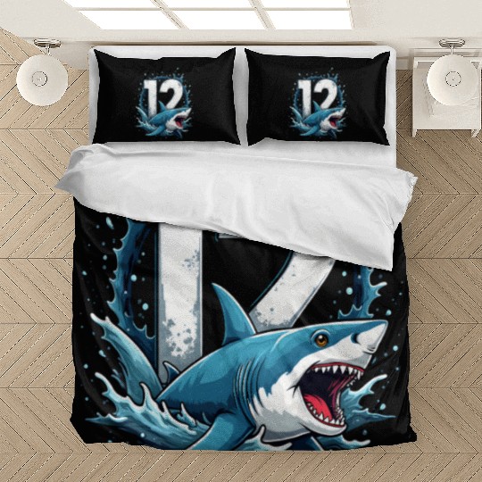 Shark Children Birthday Number 12 Splashing Fun Bedding Sets