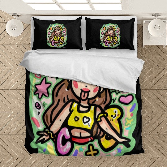 Playful Girl with Hearts and Stars Bedding Sets