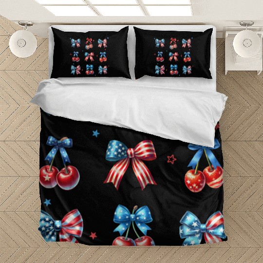 America Cherry Bow 4th of July Bedding Sets