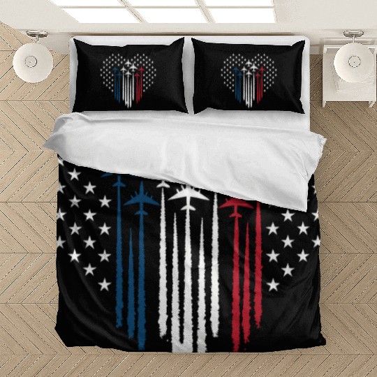 Fighter Jet Airplane USA Flag Heart Bedding Sets
