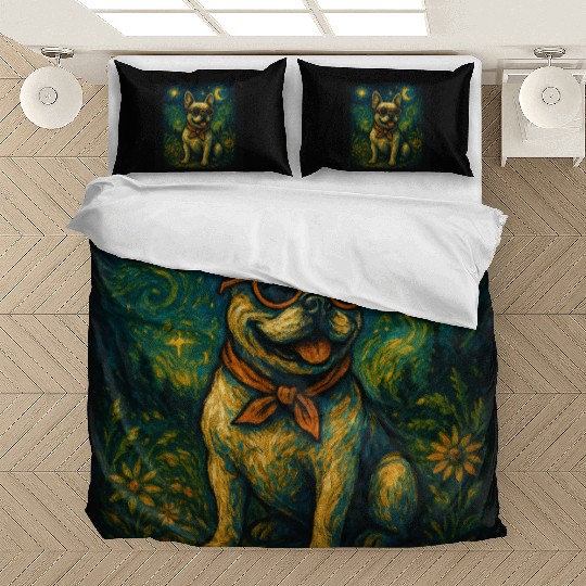 Starry Night Dog Funny Art Style Retro Glasses Pet Bedding Sets