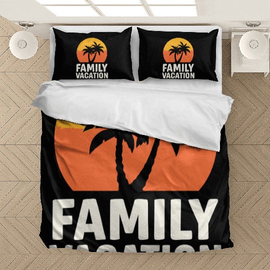Family Vacation Palm Trees Sunset Beach Bedding Sets