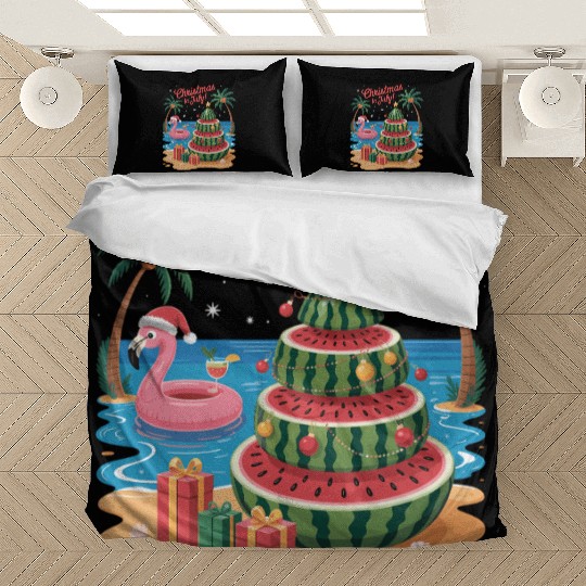 Christmas In July Watermelon Xmas Tree Santa Bedding Sets