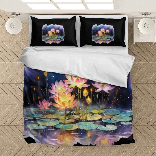 Retro Zen Lotus Firefly Night Bedding Sets