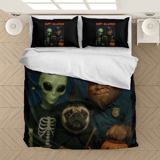 Bigfoot Alien Pug Funny Halloween Trick or Treat Bedding Sets