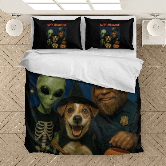 Bigfoot Alien Jack Russell Funny Halloween Trick Bedding Sets
