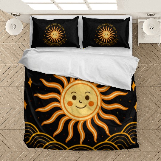 Here Comes The Sun Wavy Folk Art Retro 60s Bedding Sets