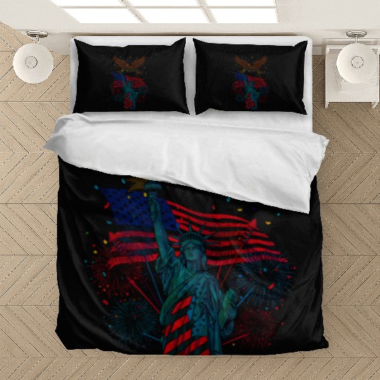 US flag with eagle and statue of liberty Bedding Sets