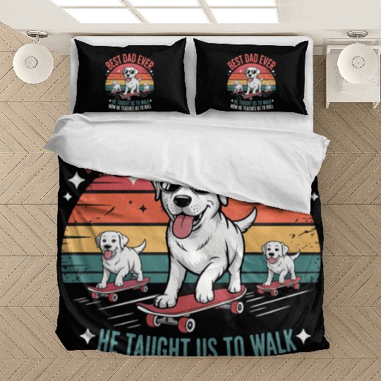 Best Dog Dad Ever Skateboarding Puppy Lover Bedding Sets