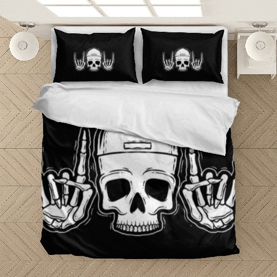 Skull Rock On Skeleton Hands Art Bedding Sets