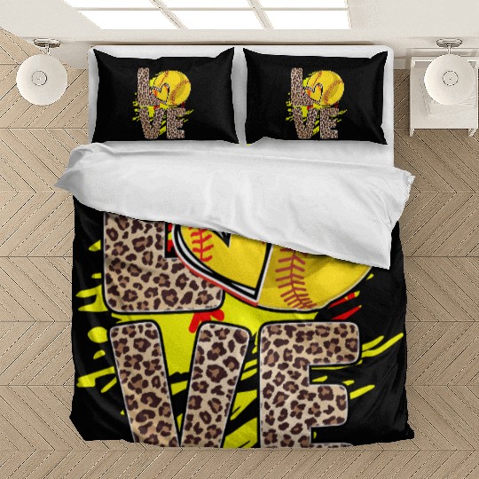 Leopard Print Love Softball Heart Neon Splash Bedding Sets