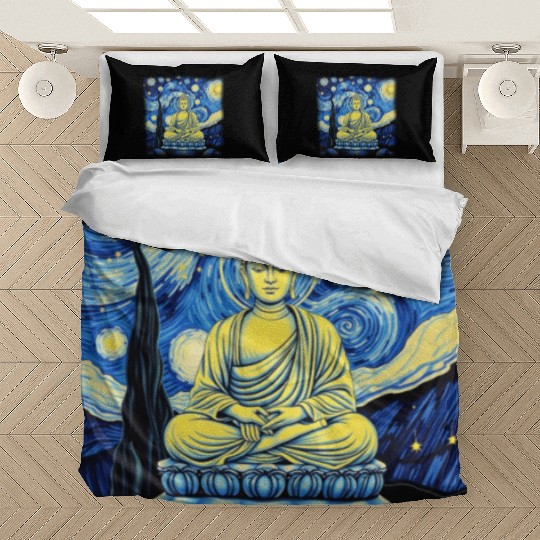 Starry Night Buddha Zen Art Inspired by Van Gogh Bedding Sets