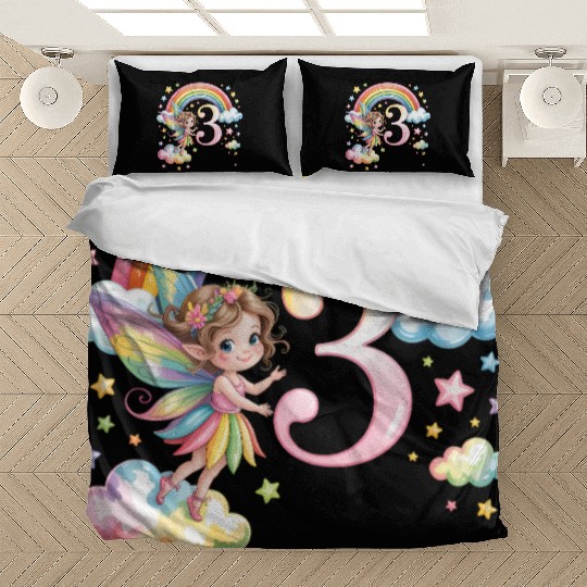 Magical Rainbow Fairy Elf 3rd Birthday Girl Bedding Sets