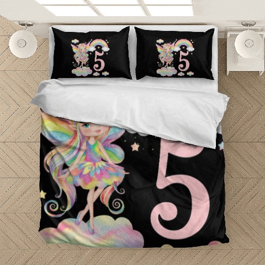 Magical Rainbow Fairy Elf 5th Birthday Girl Bedding Sets
