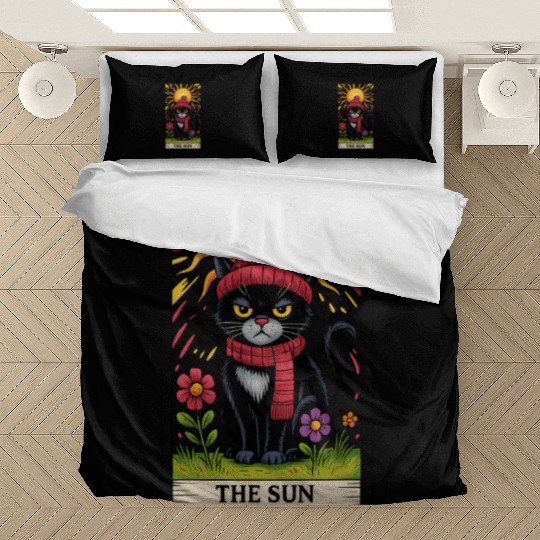 Grumpy Cat Tarot Card The Sun, Funny Cat Lover Bedding Sets