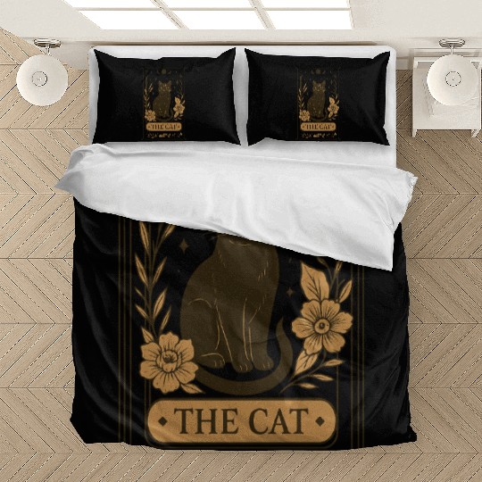 The Cat Tarot Card, Mystical Black Cat, Celestial Bedding Sets