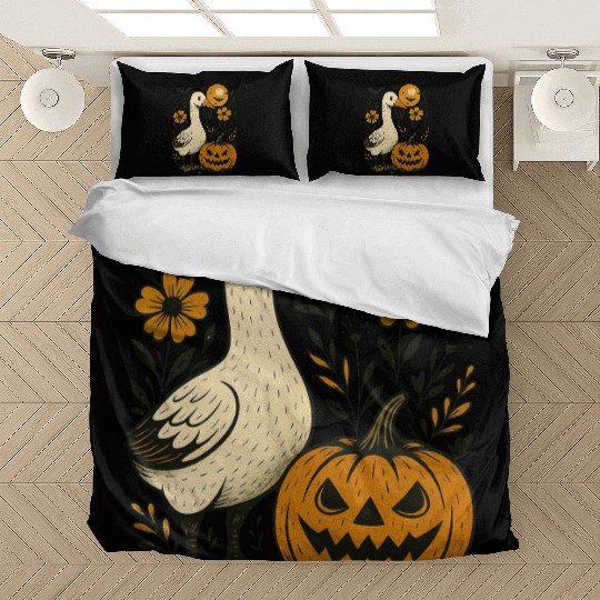 Goose Halloween Fall Silly Goose Boho Flower Bedding Sets