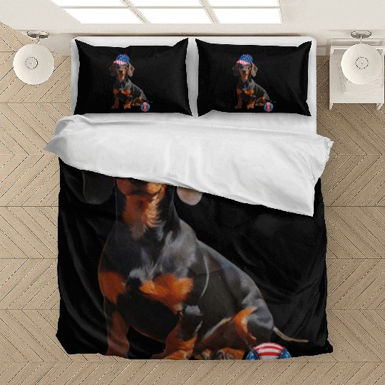Dachshund dog baseball lover us flag Bedding Sets