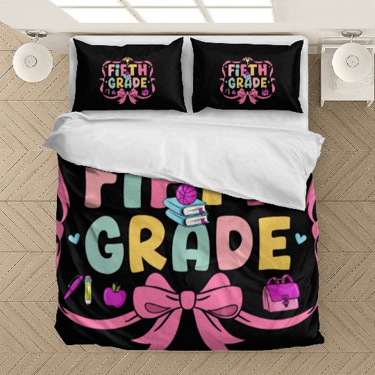 Preppy Back To School 5th Grade Coquette Bow Girls Bedding Sets