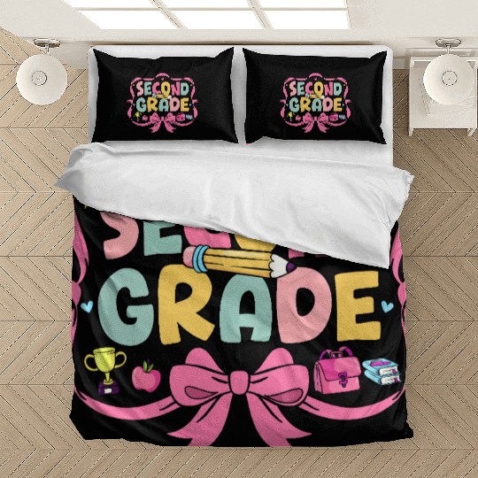 Preppy Back To School Second Grade Coquette Bow Bedding Sets