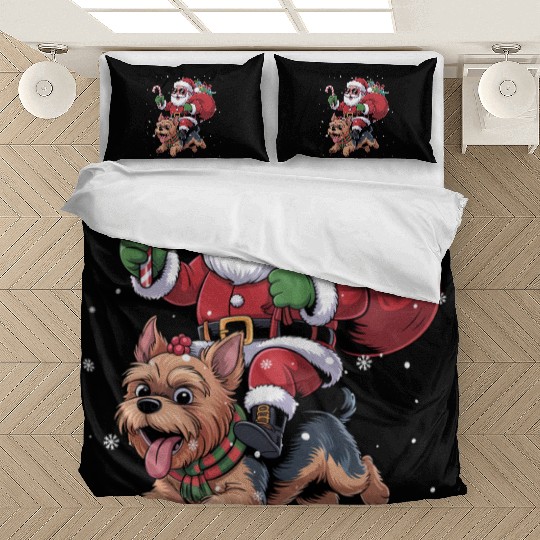 Santa Claus Yorkie Dog Christmas In July Bedding Sets