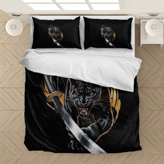 Fierce Black Panther With Samurai Sword Bedding Sets
