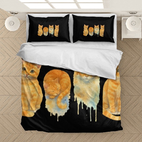 Watercolor Orange Cats Art Bedding Sets