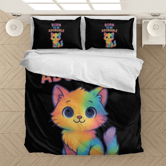 Colorful Adorable Kitten with Affirmation Bedding Sets