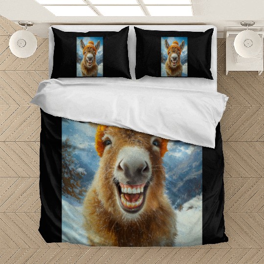 Smiling Donkey in Winter Hat Bedding Sets