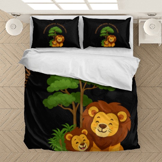 Joyful Lion and Cub Under Green Tree Bedding Sets
